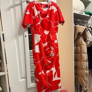 Donna Karan Red and White Midi Dress